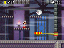 zeruaargi:  suppermariobroth:  In New Super Mario Bros., touching one of the rotating platforms in Level 4-Ghost House for only a few frames before falling or jumping off results in the entire level freezing. Enemies will not move, fireballs will remain
