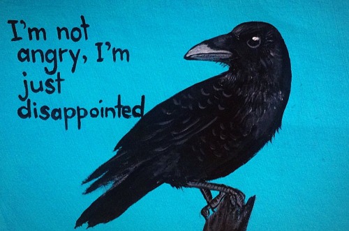 Passive aggressive crow, acrylic painting on cardboard