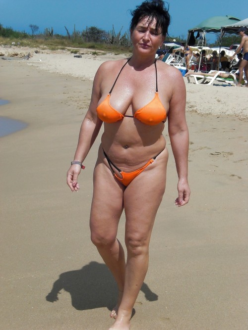 See through bikini beach mom