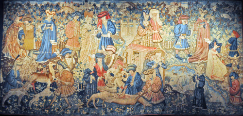 Deer Hunt’, woven wool tapestry, Netherlands, possibly Arras, 1440-50; Part of the Devonshire 