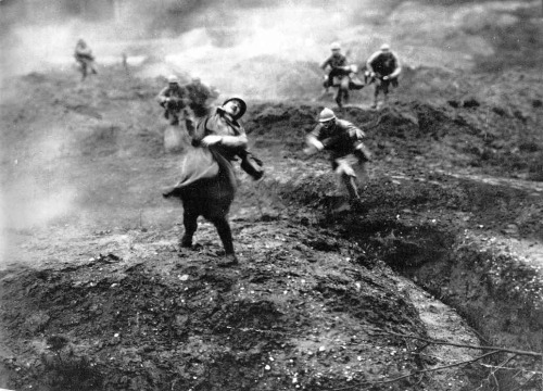 greatwar-1914:The moment of death: This image - thought to be a still from a German film about Verdu