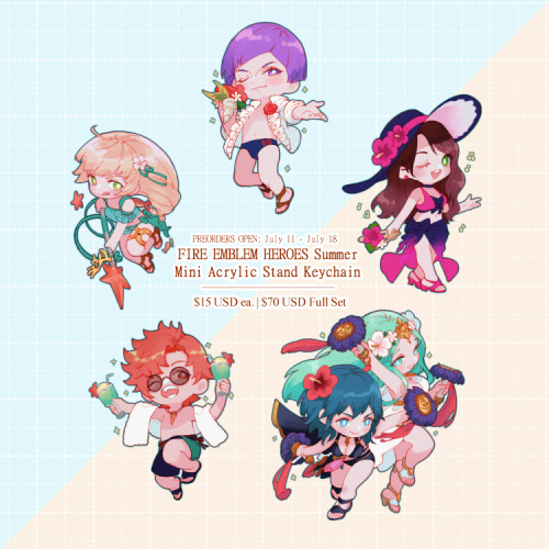 Hiya~!I’m holding preorders for my FEH summer mini stand keychains~ Preorder is open from July