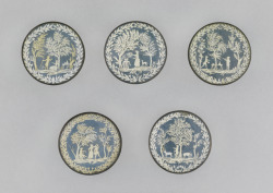 desimonewayland: Set of Buttons (France), 1775–80 Cut paper on silk set in copper with glass covers. Cooper Hewitt 