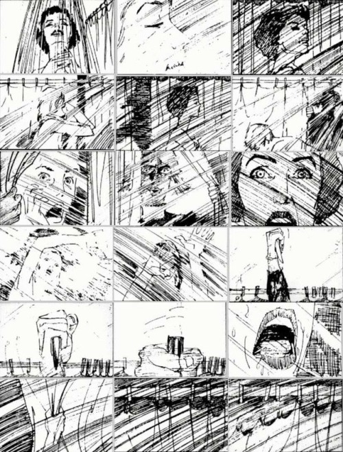 Storyboard for the shower scene in Alfred Hitchcock’s Psycho (1960), by the great Saul Bass.