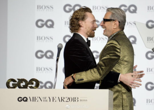 unreal-entity:  hiddlesblue: Tom Hiddleston delivering the award to Jeff Goldblum. GQ Men of The Year 2018  9/5/2018  Oh Gosh, you beautiful man…