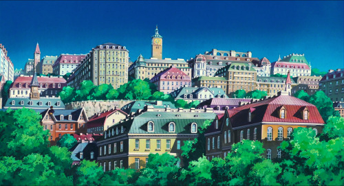 ghibli-collector:Koriko Town Rooftops - Kiki’s Delivery Service - Hayao Miyazaki (1989)