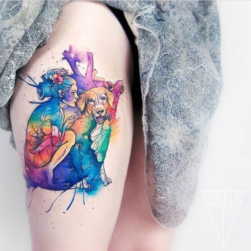 Colorful Leg Tattoo Artist: EQUILATTERA ▲ Private Tattoo Studio ▲ ❂ MIΔMI ❂ 