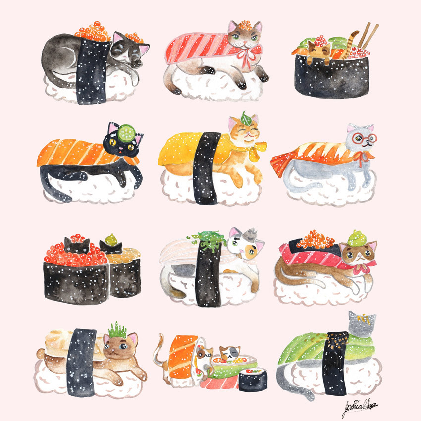 Освоение позвоночными животными суши. Коты и суши. Суши кот. Котик суши. Иллюстрации животных суши.