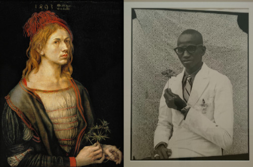 Albrecht Dürer / Portrait of the artist holding a thistle / 1493-Seydou Keïta / Untitled “man with a