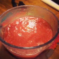 Time to bring this back: 1 cup watermelon chunks, 6-8 whole strawberries, water and ice