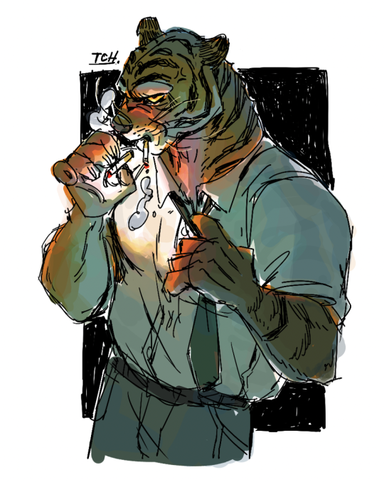 hangin’ with friend peeps online and @kaikudo-art drew a tiger man that I wanted to draw sO edit: finished up so it’s a full...