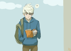 wienzard93:  in which hiccup looking for hiro who was thrown somewhere. jack crashed into his crush. [jack has a crush on hiccup since the day he saw him at public library. hiccup also his sister’s tutor. but jack already moved from his house so he