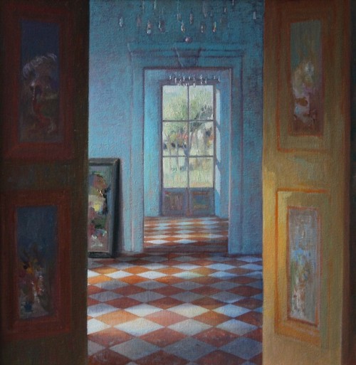 Interior   -    Edwin AafjesDutch,b.1951-Oil on panel,  50 x 50 cm