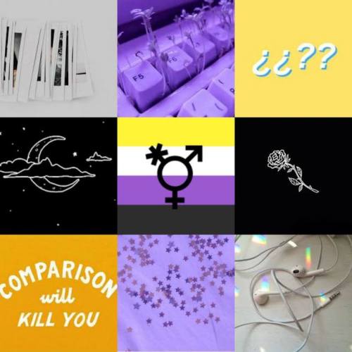 Nonbinary moodboard!! (sorta themed around just learning you’re nonbinary?)