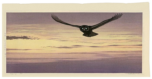 geritsel:Toshi Yoshida - Flying, color woodblock print.