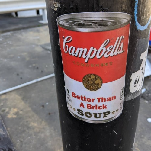 &lsquo;Antifa Soup&rsquo; stickers seen around Newark, New Jersey, referencing Trump’s claim that an