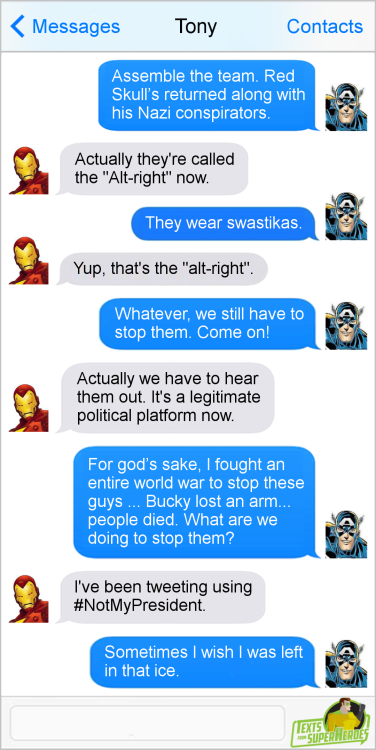 textsfromsuperheroes: Texts From SuperheroesFacebook | Twitter | Patreon Me too, Cap