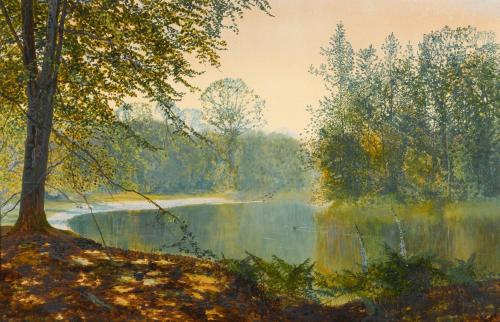 poboh:The Quiet of the Lake, Roundhay Park, 1870, John Atkinson Grimshaw. (1836 - 1893)