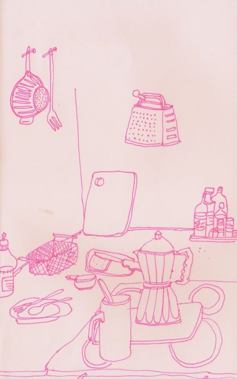 basquiatwowo:our kitchen + the kitchen at a summer house in sweden , old drawings 