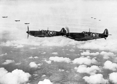 ww1ww2photosfilms:  Supermarine Spitfire Mark IAs of No. 610 Squadron, Royal Air Force based at Bigg