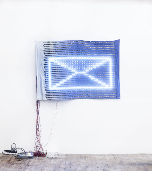Ei ArakawaHow to DISappear in America (Blue Flag 2), 2016LED strips on hand-dyed fabric, video trans