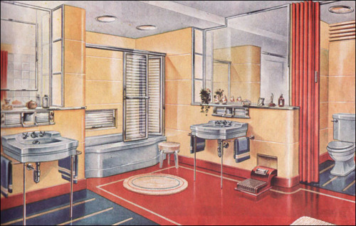 vintageeveryday:A collection of mid-century bathrooms from the 1940s for design inspiration. See mor