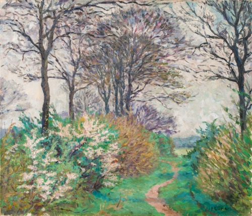 Forest road in early spring   -    Ernst EitnerGerman 1867-1955Oil  on  canvas., 60.5 x 70.5 cm,