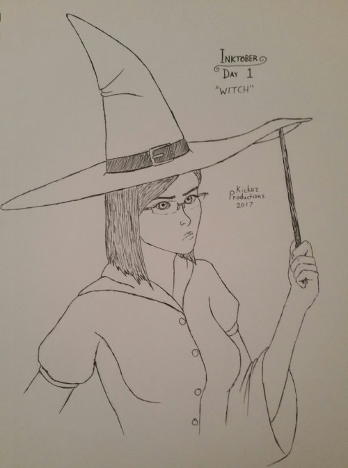 Inktober Day 1 - WitchMy character Ashley as a witch! I kid you not, this took a lot more effort tha