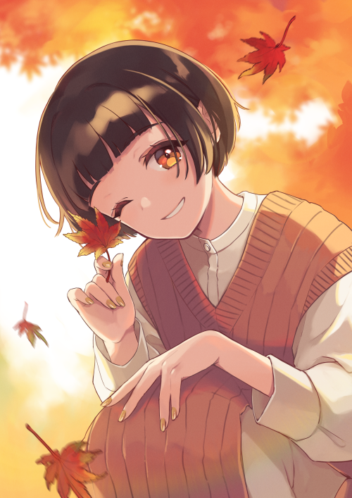 Kamogawa Skebリクエスト 秋の紅葉と女の子を描かせていただきました
