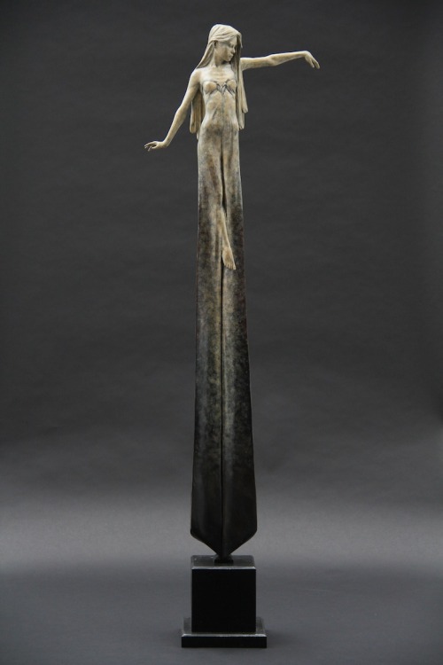 the-long-way-around:  art-tension:    Awesome Sculptures by Michael James Talbot   Beautifully oxidized bronze sculptures of elongated women by Michael Talbot  The contrast between lightness, harmonious movement and supposed rigid and heavy material