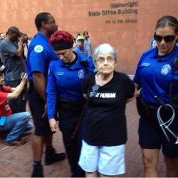 thoughtsofablackgirl:  Hedy Epstein, a 90-year-old Holocaust survivor was arrested on Monday during unrest in Ferguson Epstein, who aided Allied forces in the Nuremberg trials, was placed under arrest “for failing to disperse.” 8 others were also