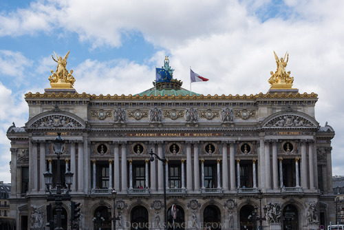 The Paris Opera House. Ceiling mural by Marc Chagall, roof sculpture ‘Harmony’ by Charle