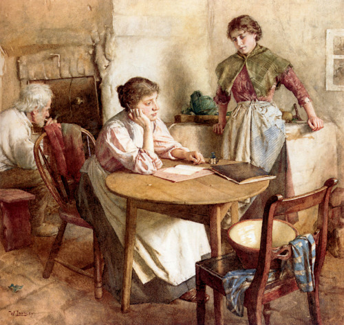 Thoughts Far Away. Walter Langley (English, 1852-1922). Watercolour.Langley was a painter of the New