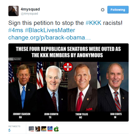 Barack Obama, U.S. House of Representatives, U.S. Senate: List the Ku Klux Klan as an Official Terrorist Organization