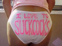 crybabydustin:  My Stepsons favorite pair of panties.  He loves to walk the streets of the city in just these panties.  He is the favorite sissy of most of the gangs.