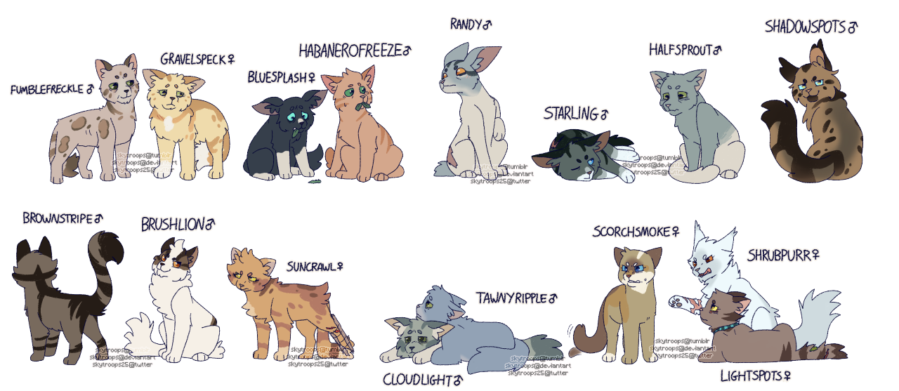 EmberMoon on X: I ri desaind som off my old warrior cats ocs! Der all de  warriors of river clan or well my river clan hope you gays like dem!😄🦊🌺 # warriorcats #warrorcatsfanart #