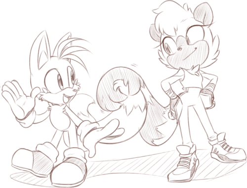 thehiddenpalace:Tails and Tangle shaking hands…er, tails. D’aww x3