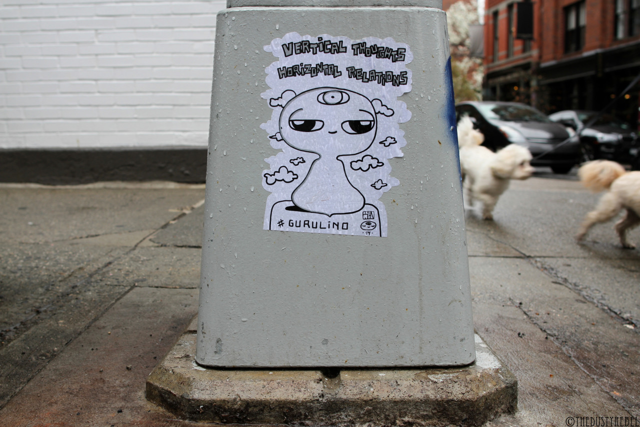 Gurulino Vertical Thoughts, Horizontal Relations - Gurulino (aka Brazilian artist Peter Sangeon) in Nolita, NYC.
More photos: Gurulino, Street Art