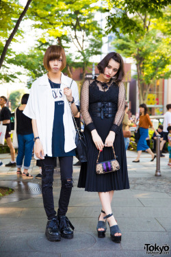 Tokyo-Fashion:  Reina And Yu On The Street In Harajuku Wearing Monochrome Looks Featuring