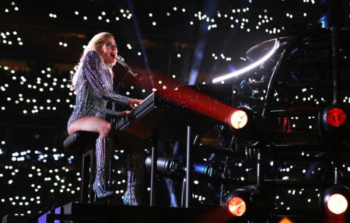 dailyactress:Lady Gaga performs during the Pepsi Zero Sugar Super Bowl 51 Halftime Show at NRG Stadium on February 5, 2017 in Houston, Texas.