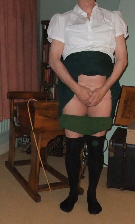 Caroline told sissy Jennifer to turn round with her school skirt tucked up and gym knickers and tigh
