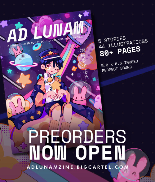 jshkspacezine:Preorders for Ad Lunam: A Space Themed Hanako Kun Zine are now officially OPEN! Explor