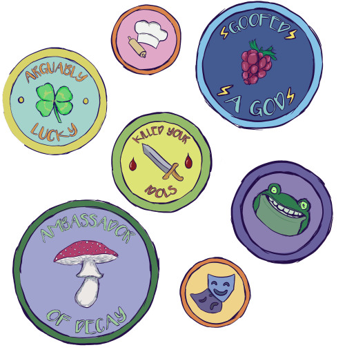 nonbinarywithaknife: young-bev: Green teens get patches,,, as a treat ID: Eight round scout style ba