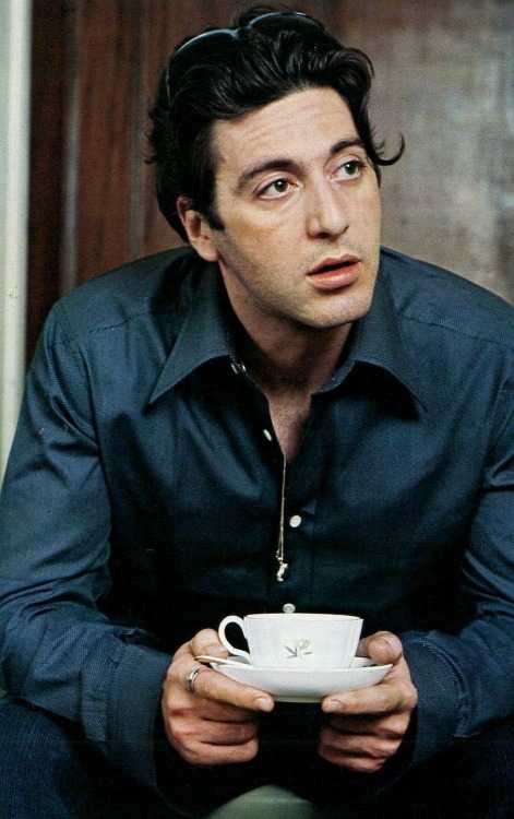 Al Pacino photographed by Steve Wood in London, 1974.