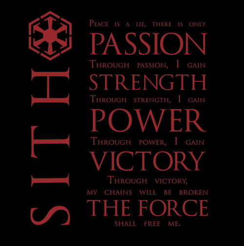 xkeepyourheadupkidx:  ed-pool:  “A Jedi uses the Force for knowledge and defense. Never for attack.” Master Yoda  “Evil is a word used by the ignorant and the weak. The dark side is about survival. It’s about unleashing your inner power. It glorifies