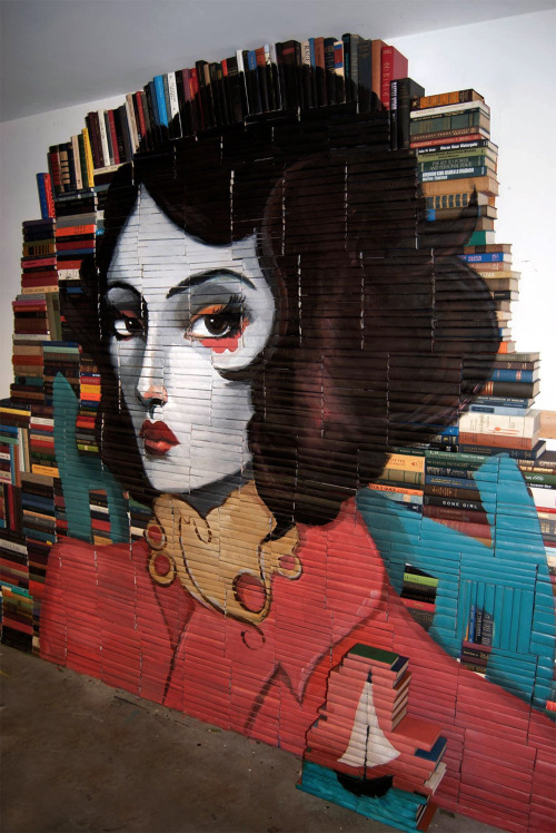 asylum-art:  Painted Book Sculptures byMike Stilkey, “Full of Smiles and Soft Attentions” LA-based artist Mike Stilkey creates whimsical painted sculptures out of stacked books. Mike has always been attracted to painting and drawing not only on vintage