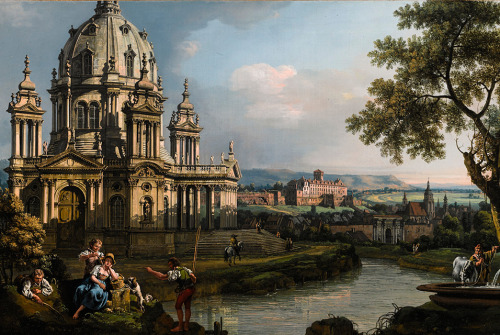 A Capriccio River Landscape with a Church, by Bernardo Bellotto.