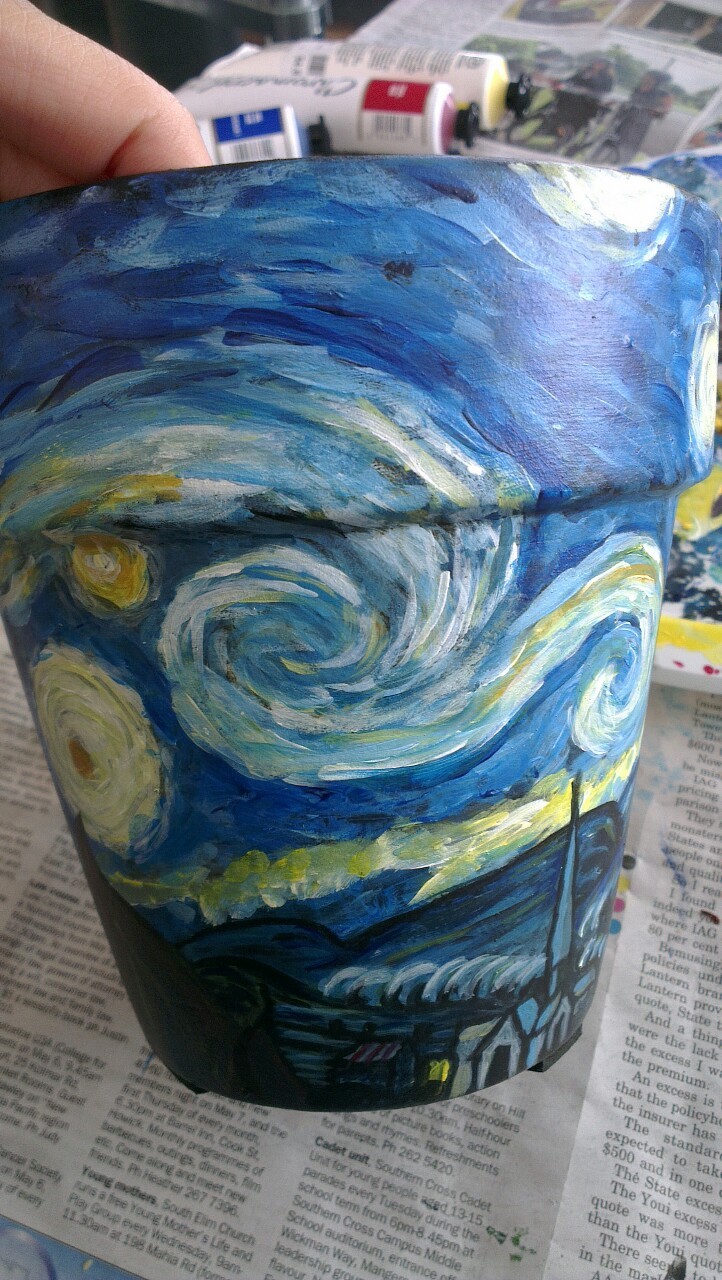 dela-cruz:  painted the starry night on a terracotta pot. i can’t wait to put my