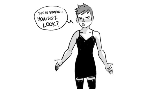 hokeydokeyspokey: whowasntthere:  tohdaryl:  daryltohblogs:  thranduilland:  lucid-luck:  I want one of those scenes in a dude bro film where “tomboy” chick has to wear a dress to go undercover or whatever, but instead of the guys drooling as she