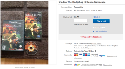 bradmanx:  philthevaliant-stuff: mehkrealthedragonking:  Item Condition:  Acceptable 100% positive feedback  “Gromit! Have you seen that dratted fourth Chaos Emerald, perchance?”   XD